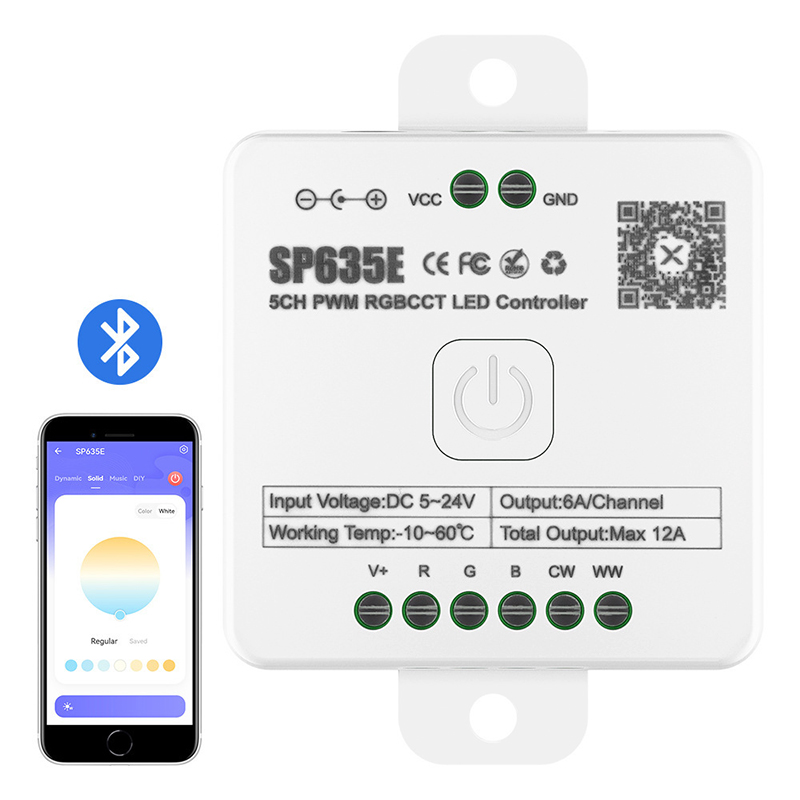 SP635E Bluetooth 5-24V RGBWW LED Light Controller SP635E Bluetooth 5-24V RGBWW LED Light Controller